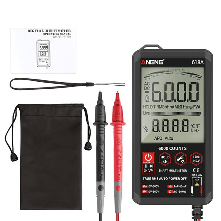 ANENG 618A Digital Multimeter Professional Smart Touch DC Analog True RMS Auto Tester Capacitor NCV Testers Meter - MRSLM