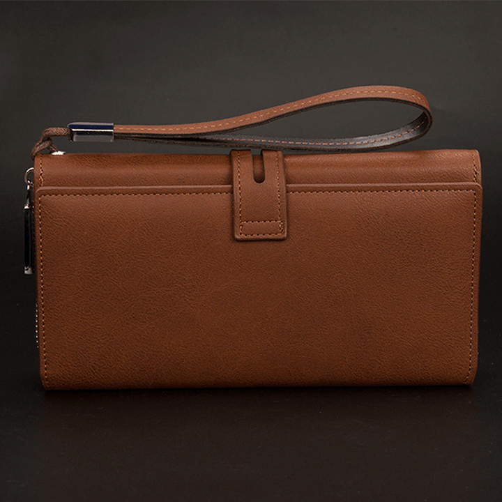 Mens Business Clutches Bag Vintage Long Purse 16 Card Slots Card Holder Wrist Handbag - MRSLM