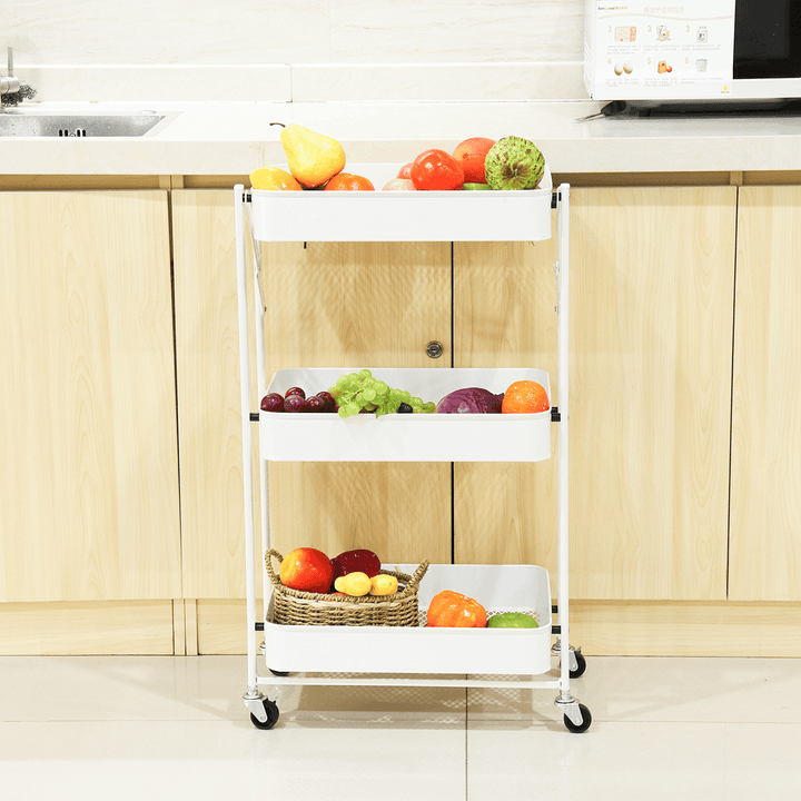 Multilayer Foldable Storage Rack with Wheels Kitchen Rolling Cart Free Installation Floor Shelf - MRSLM