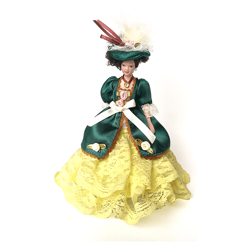 Dollhouse Miniature Porcelain Victorian Doll Model Green Dress Miss Lady - MRSLM