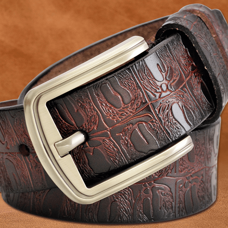 125CM Men Business Cow Leather Belt with Anti-Scratch Buckle - MRSLM