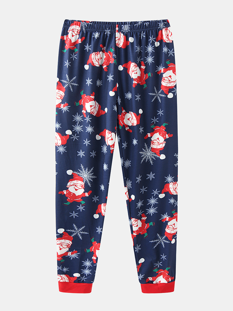 Women Santa Claus Print Long Sleeve Pullover Loose Elastic Waist Pants Christmas Pajama Set - MRSLM