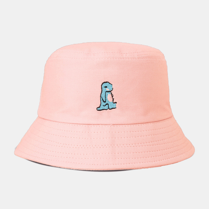 Unisex Cartoon Little Dinosaur Embroidery Sun Hat Outdoor Casual Sunshade Bucket Hat - MRSLM