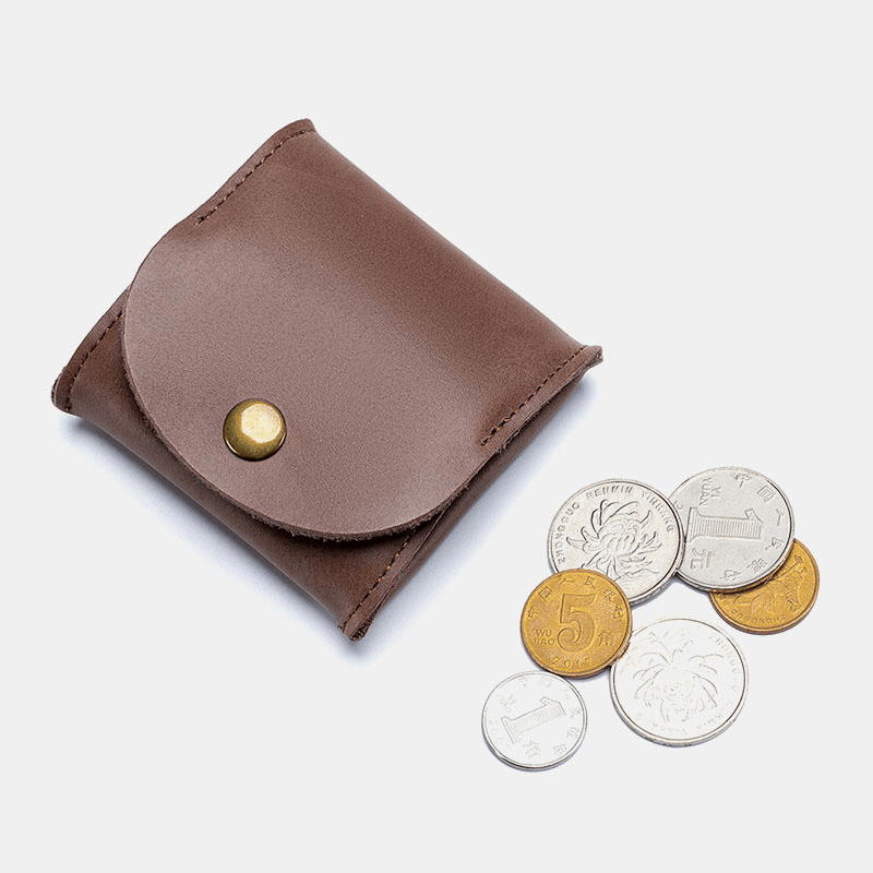 Women Genuine Leather Mini Retro Coin Bag Small Storage Bag Earphone Bag - MRSLM