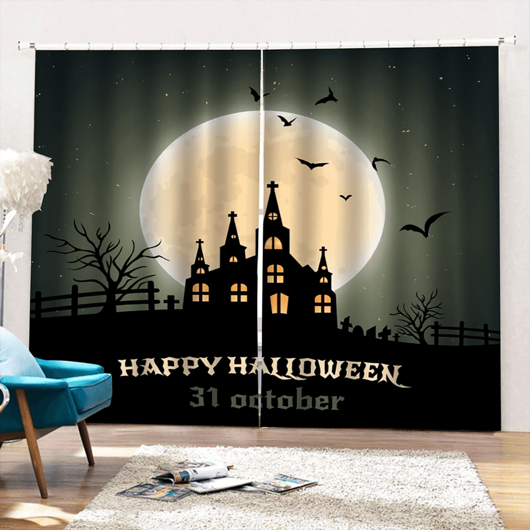 132*160Cm Blackout Window Curtains Halloween Printed Curtains for Living Room Festival Decoration - MRSLM