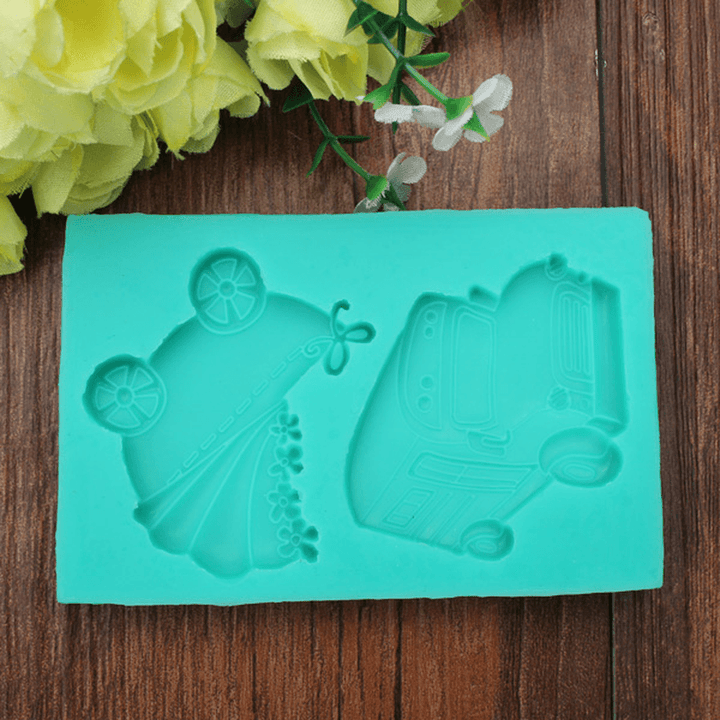 Baby Carriage Trolley Car School Bus Vehicle Silicone Wedding Cake Mold Decorating Mould - MRSLM