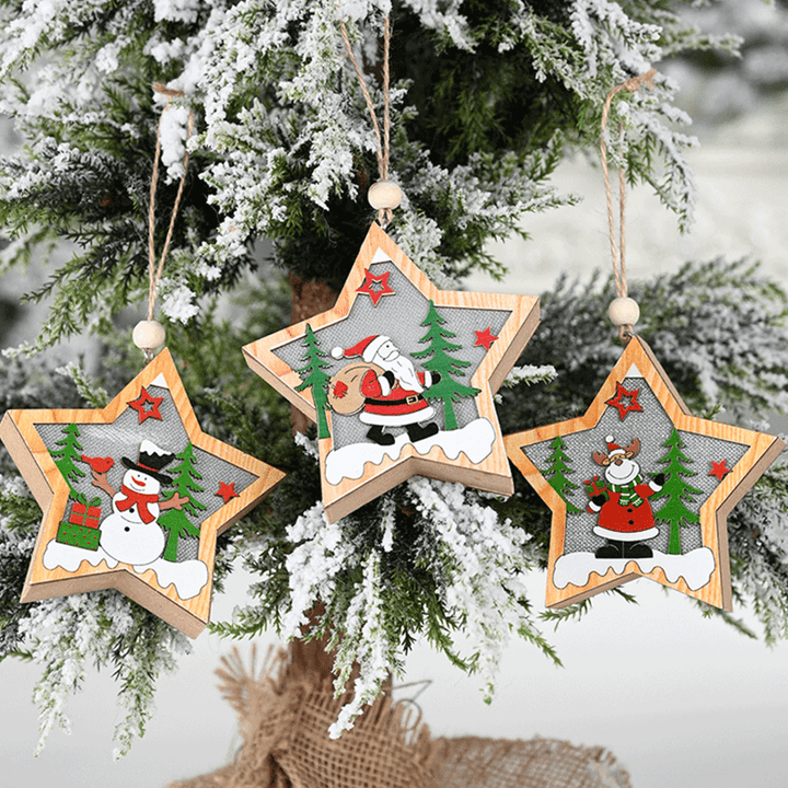 Luminous Christmas Wooden Ornament LED Light Santa Claus Deer Decorations Lamp Xmas - MRSLM