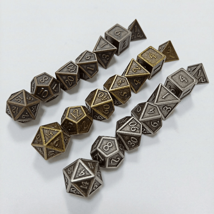 7Pcs Metal Polyhedral Dice Dnd RPG TRPG Games Dices SET with Storage Bag - MRSLM