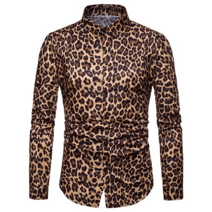 Men'S Casual Leopard Printing Long Sleeve Shirts - MRSLM