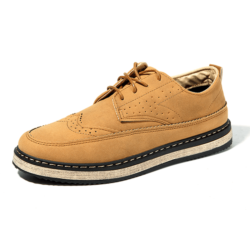 Men Casual Retro British Style Leather Brogue Oxfords Shoes - MRSLM