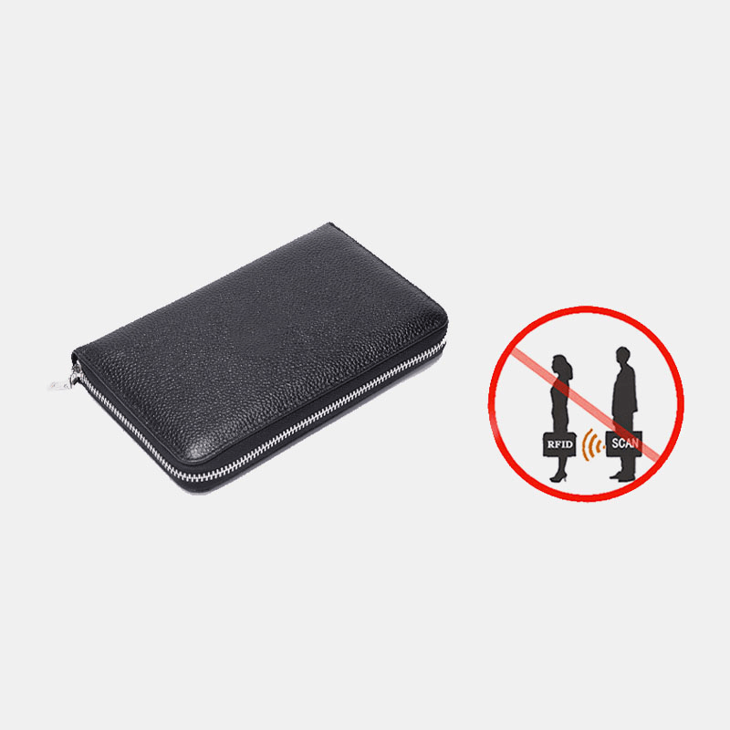 Men & Women Genuine Leather Large Capacity RFID Anti-Theft Card Holder Business Clutch Bag Long Wallet - MRSLM