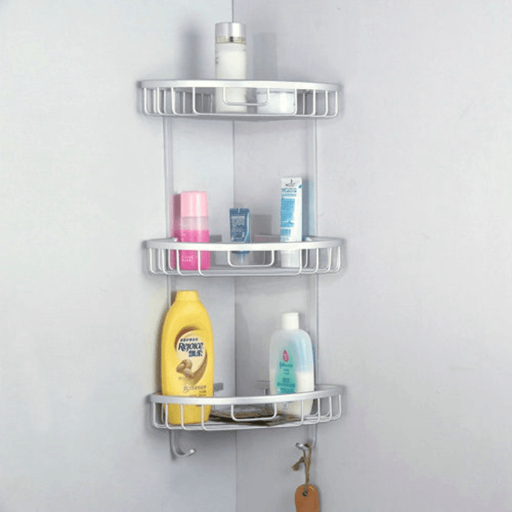1/2/3 Layers Aluminium Wall Mounted Bathroom Corner Shower Caddies Storage Shelf Rack Holder - MRSLM