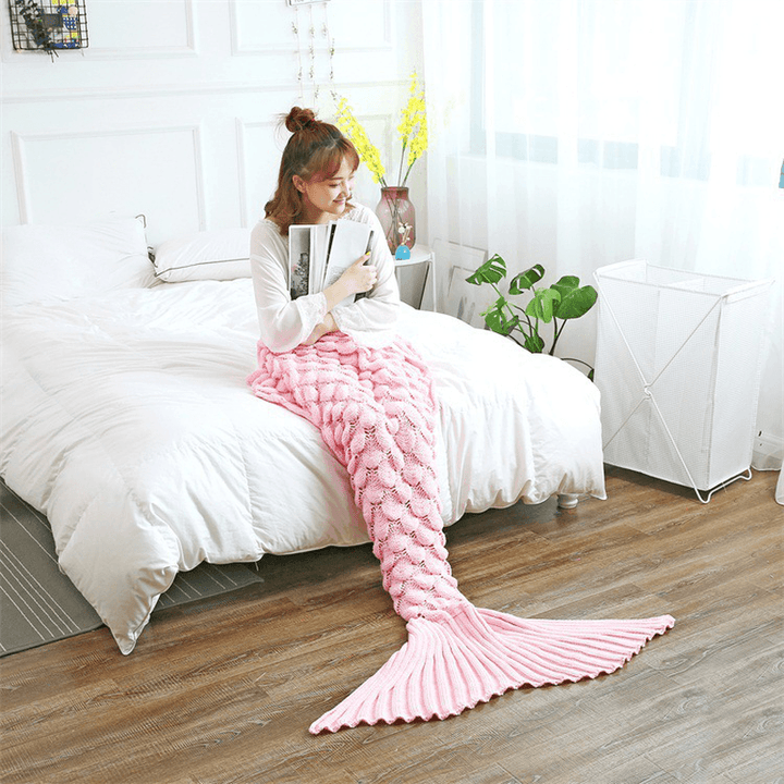 Mermaid Tail Blankets Yarn Knitted Handmade Crochet Mermaid Blanket Kids Throw Bed Wrap Super Soft Sleeping Bed - MRSLM