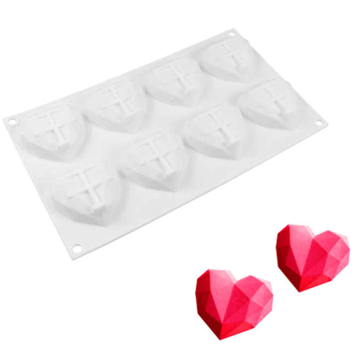 8 Grids Diamond Heart Dessert 3D Cake Mold Art Mousse Silicone Mould - MRSLM