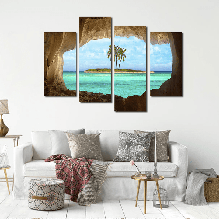 Miico Hand Painted Four Combination Decorative Paintings Isolated Island Wall Art for Home Decoration - MRSLM