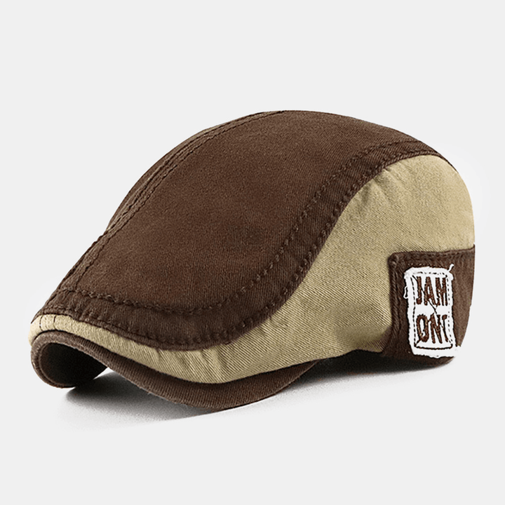 Men Bag Brim Contrast Color Letter Pattern Patch Forward Hat Outdoor Casual Sunshade Hat Beret Flat Cap - MRSLM
