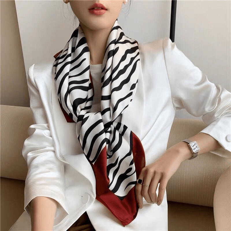 Women'S Zebra Print Silk Square Scarf Mulberry Silk Crepe Satin Satin Silk Scarf - MRSLM