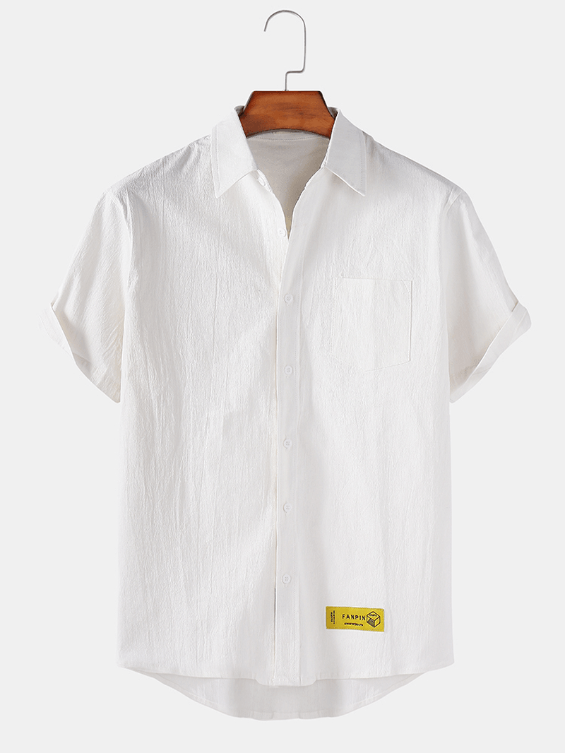 Mens Cotton Solid Turn down Collar Short Sleeve Shirts - MRSLM