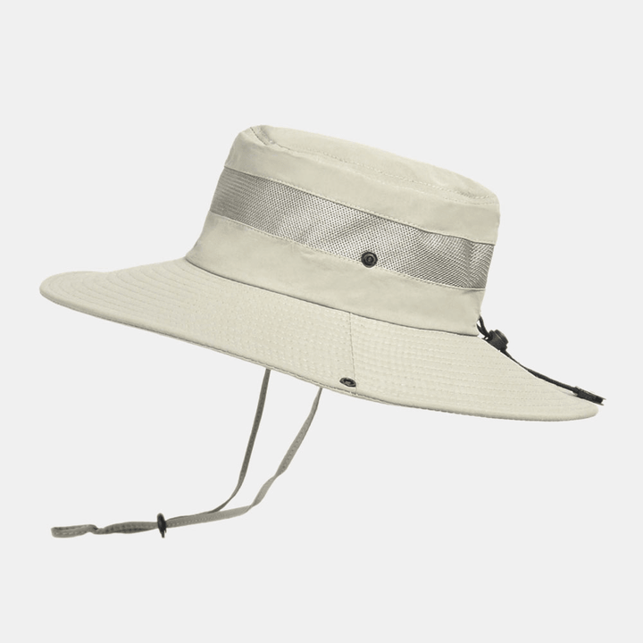 Men Breathable Mesh Big Brim Outdoor Fishing Climbing UV Protection Sunshade Waterproof Bucket Hat - MRSLM