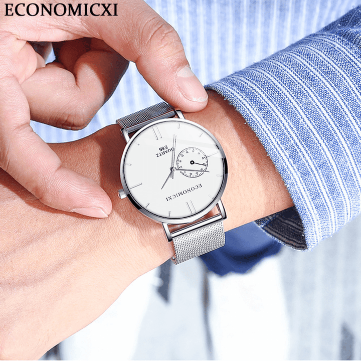 ECONOMICXI E65 Casual Style Ultra Thin Men Wrist Watch Mesh Steel Band Quartz Watches - MRSLM