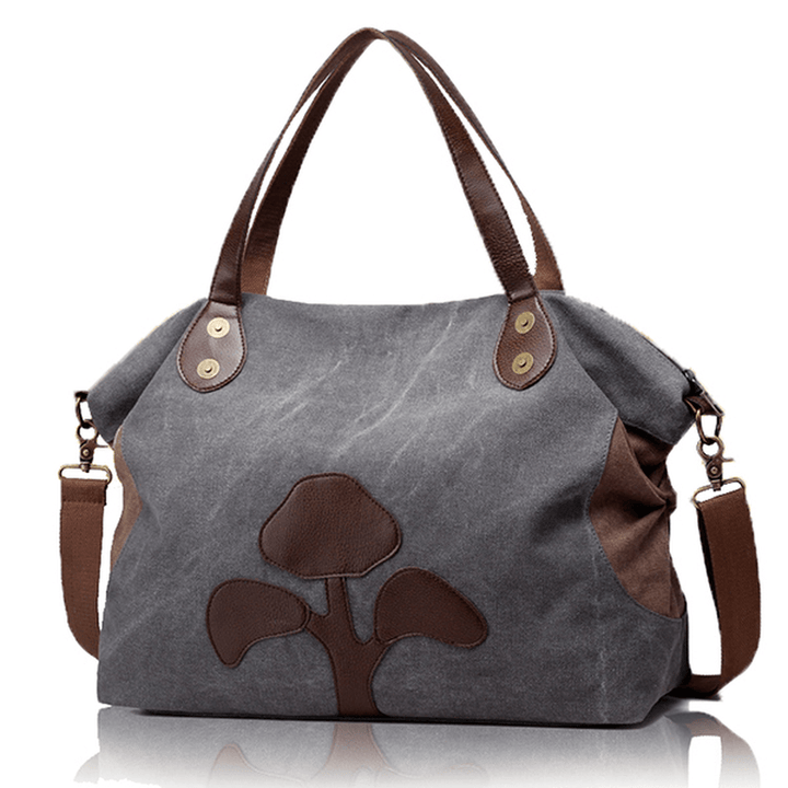 Large Capacity Women Canvas Patchwork Flower Pattern Casual Handbag - MRSLM