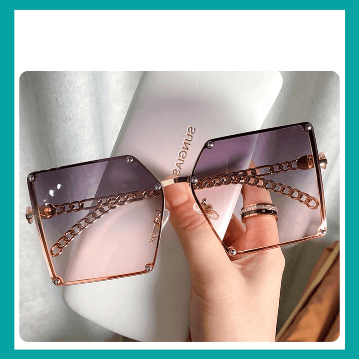 Frameless Big Square Sunglasses Women Fashion Street Shooting G New Sunglasses Personality Metal Chain Trendy Glasses - MRSLM