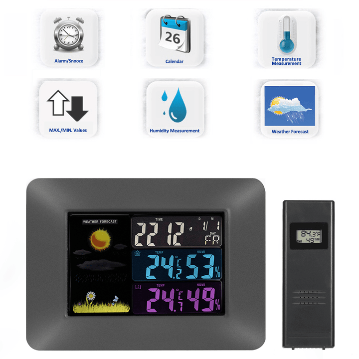 Multi-Functional Wireless Digital Thermometer Hygrometer Colorful LCD Weather Forecast Clock - MRSLM