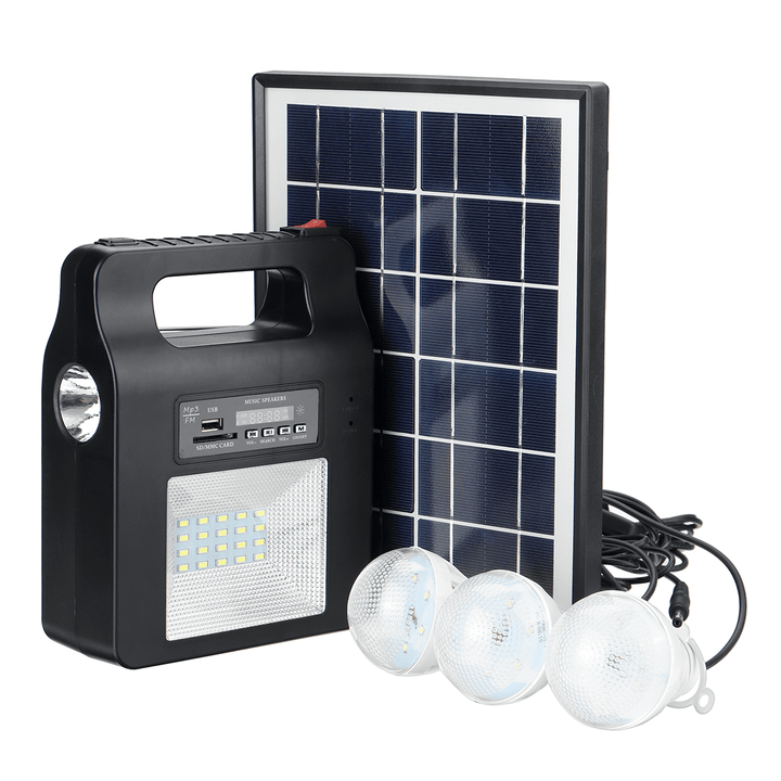 Solar Power Radio Panel Generator LED Light USB Charger System FM Outdoor Garden Decorative Night Light - MRSLM