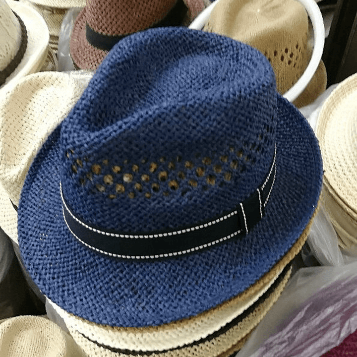 Straw Hat Cool Hat New Summer Hat Men'S and Women'S Top Hat Woven British Style Sun Protection Beach Hollow Out Sun Hat - MRSLM