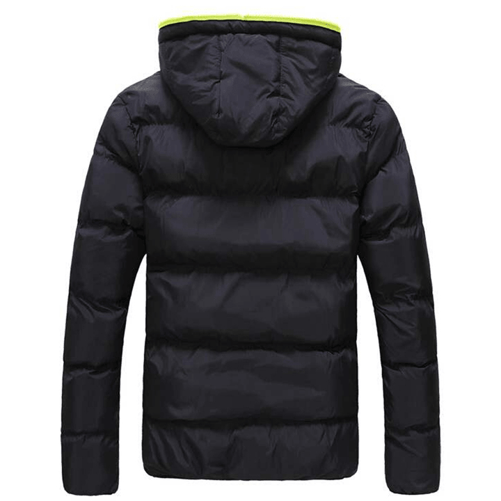 Mens Winter Thermal Contrast Color Outdoor Warm Hooded Padded Jacket - MRSLM