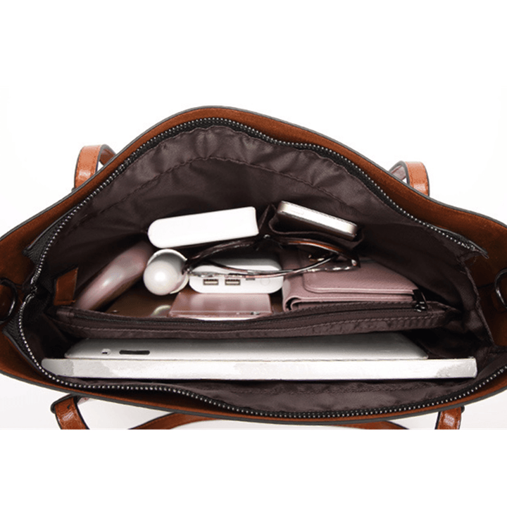 Women Oil Wax Leather Large Handbag Shoulder Girl Travel Bag Messenger Tote - MRSLM