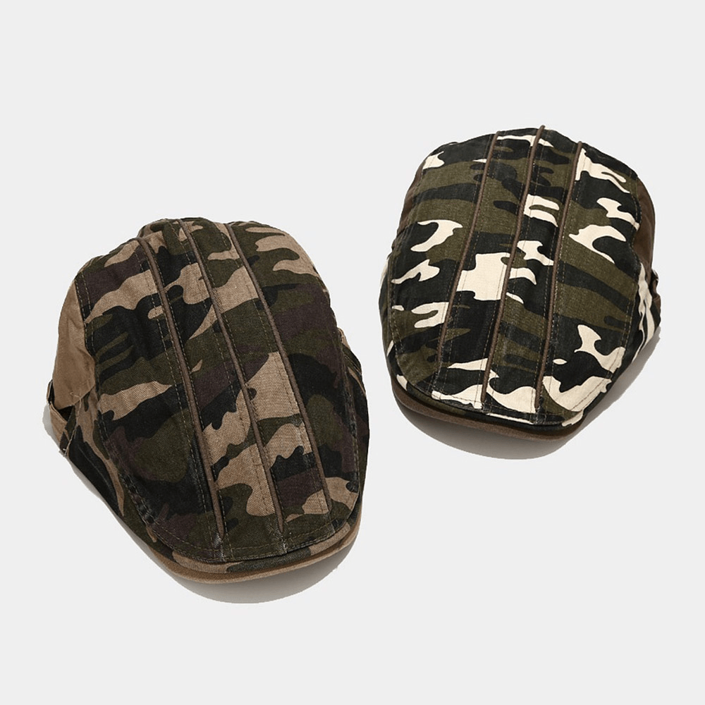 Men Cotton Beret Cap Camouflage Casual Sunshade Forward Hat Flat Cap - MRSLM