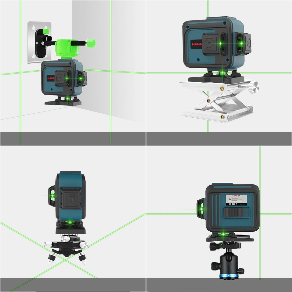 HANMATEK 12 Lines 3D Self-Leveling 360° Green Cross Line Laser Level with Pulse Enhancement Mode + Remote Control + Oblique Mode Oblique Alarm - MRSLM