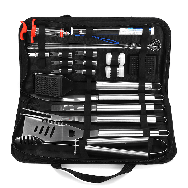 25Pcs Stainless Steel BBQ Tools Set Barbecue Accessories Tableware Outdoor Camping Cooking Tools Kit - MRSLM