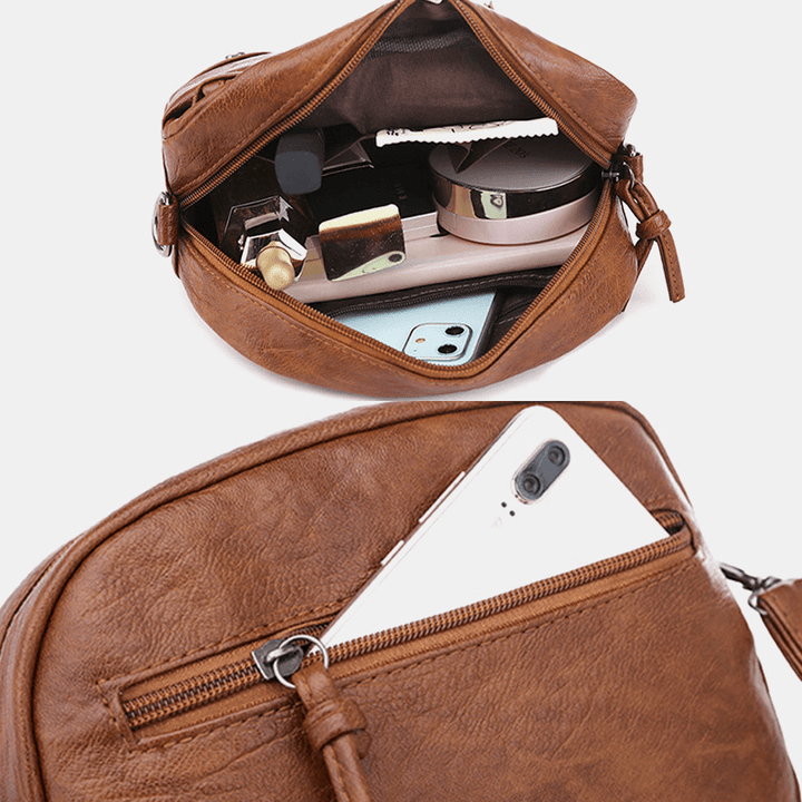 Women PU Leather Multi-Pocket Retro Fashion 6.3 Inch Phone Bag Soft Crossbody Bags Shoulder Bag - MRSLM
