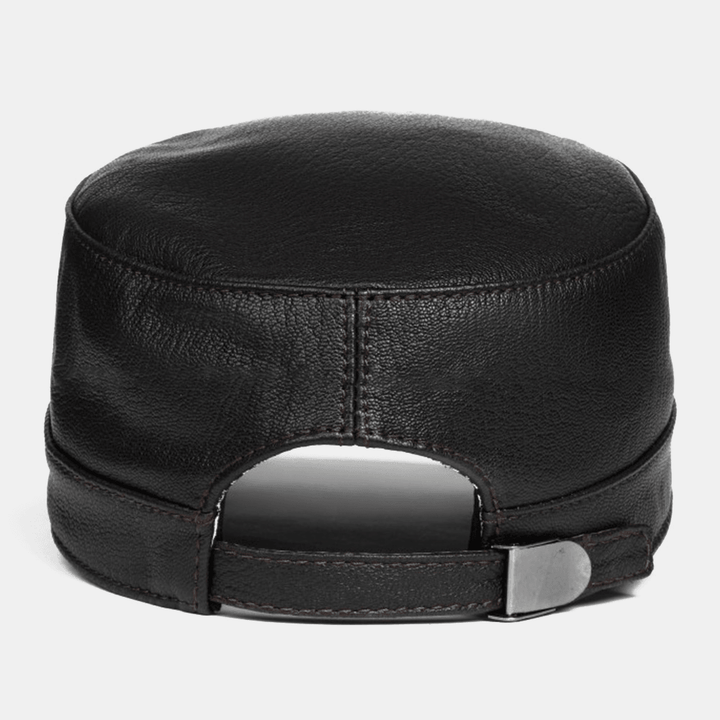 Men Sheepskin Thin Adjustable Military Cap Casual Outdoor Breathable Short Brim Flat Top Cap Army Cap Cadet Hat - MRSLM