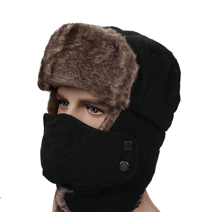 Mens Velvet Winter Russian Hats Outdoor Skiing Windproof with Masks Lei Feng Caps - MRSLM