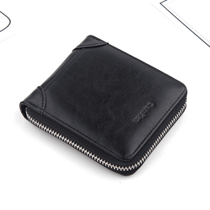 Men Faux Leather Tri-Fold Retro Zipper Multi-Card Slots Wall - MRSLM