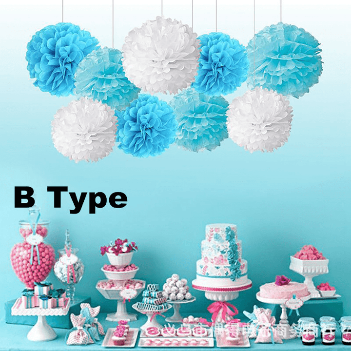 9Pcs/Set Pom Pom Tissue Paper Flower Balls Wedding Birthday Party Shower Decorations - MRSLM