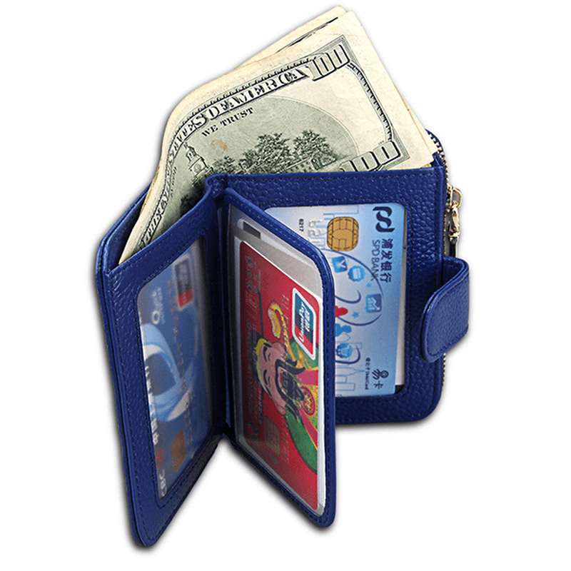 Genuine Leather Unisex 10 Card Slot Wallet Fashion Hasp Card Holder - MRSLM