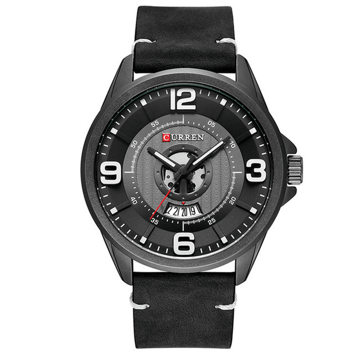 CURREN 8305 3D Number Design Men Wrist Watch Date Display Leather Strap Quartz Watch - MRSLM