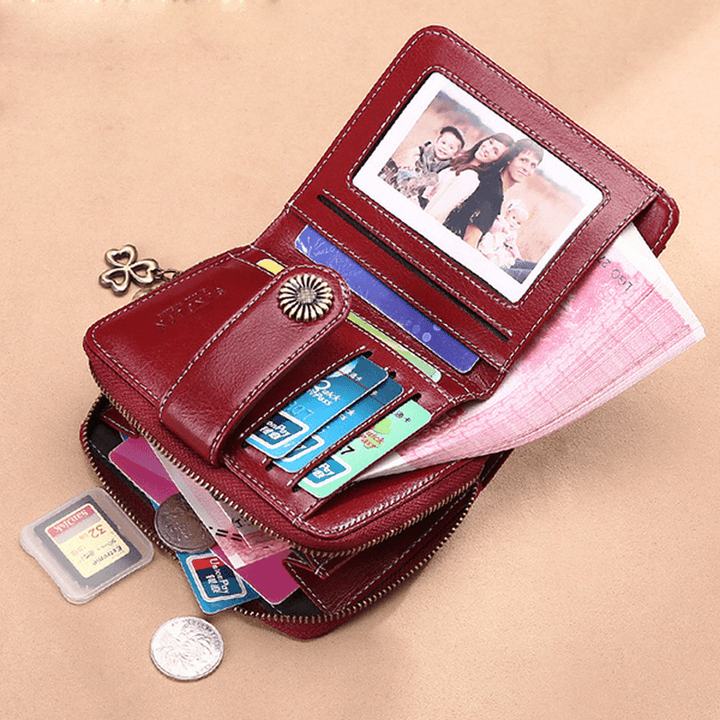 Women Genuine Leather Short Section Multi-Function Coin Purse Card Holder Wallet - MRSLM
