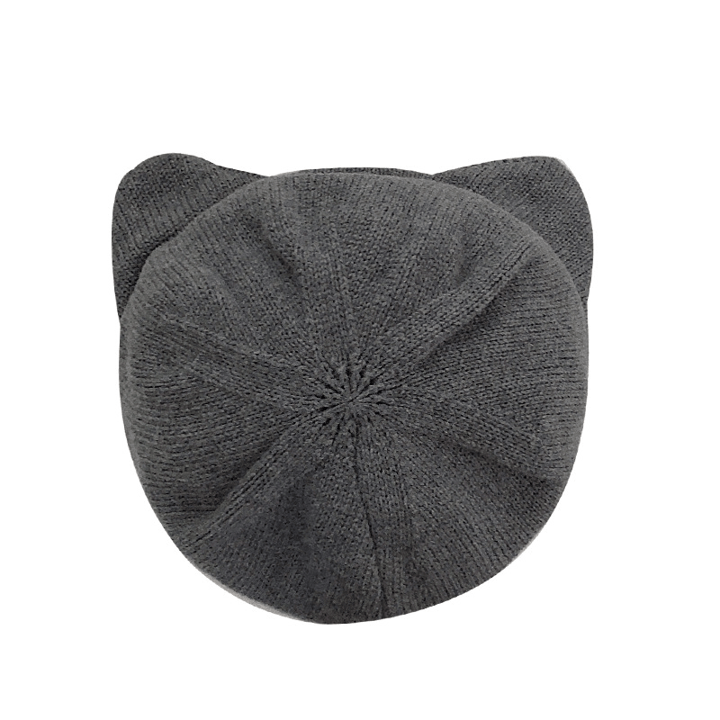 Infant Knitted Hat Boys and Girls Woolen Hat Baby Cat Ear Hat Autumn Winter Disc Hat Beret Woolen Hat - MRSLM