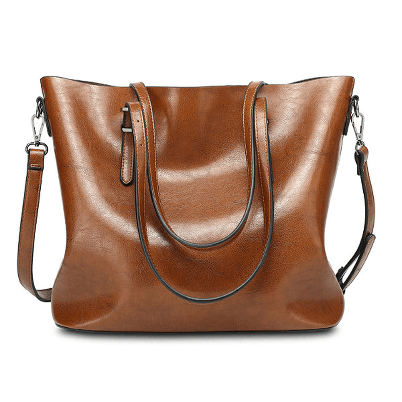 Women Oil Leather Tote Handbag Vintage Shoulder Bag - MRSLM