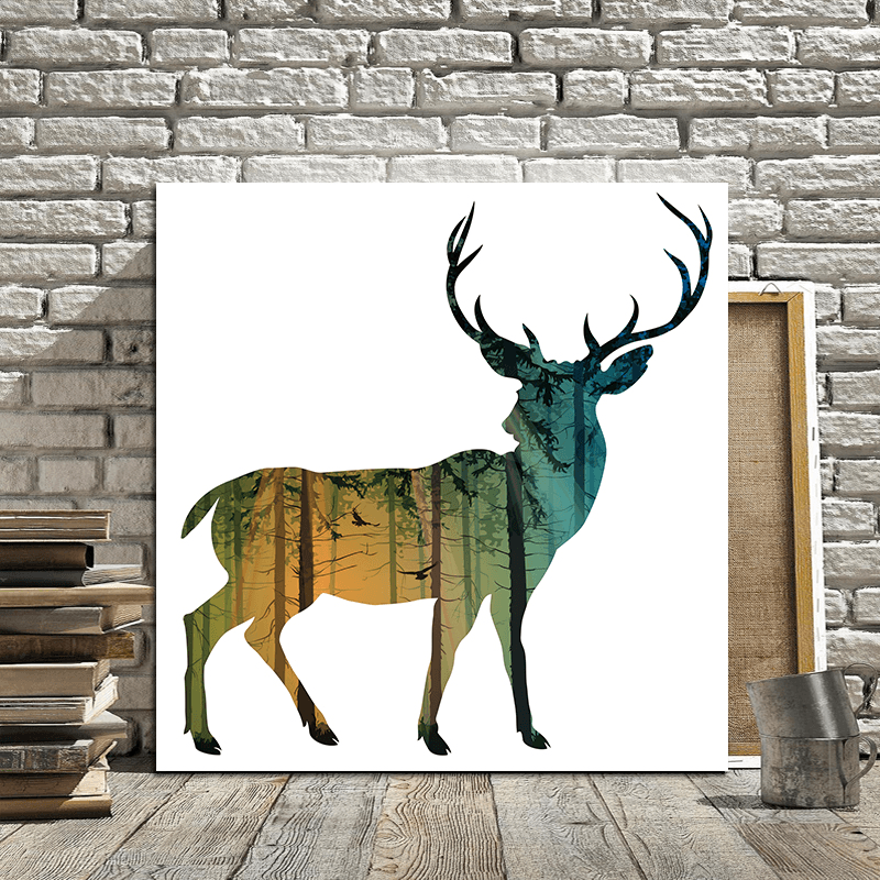 Miico Hand Painted Oil Paintings Simple Style-D Side Face Deer Wall Art for Home Decoration Paintings - MRSLM