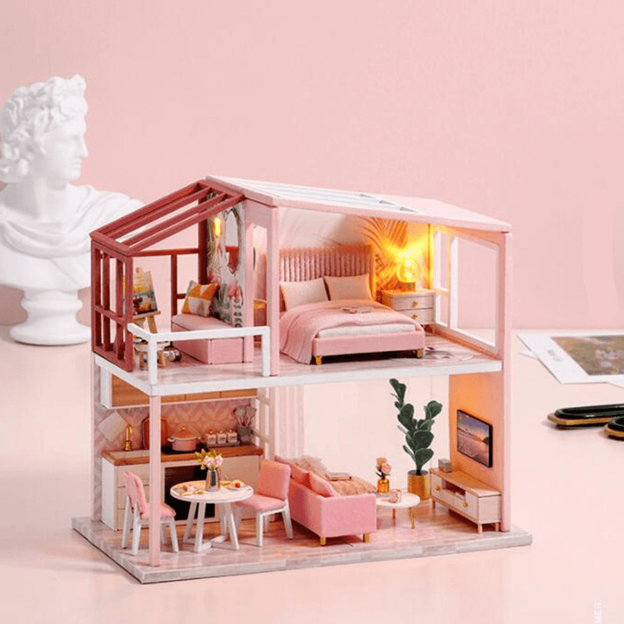 CUTE ROOM Warming Life Theme of DIY Assembled Doll House with Cover for Children Toys - MRSLM