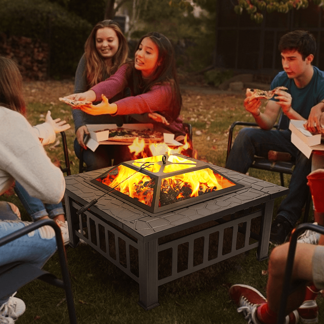 Square Fire Pit BBQ Grill Brazier Garden Warmer Heater Table Stove Outdoor Camping Patio - MRSLM