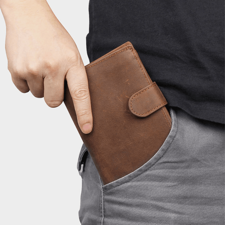 Men Cowhide Short RFID Anti-Magnetic Hasp Wallet 11 Card Slot Card Case Driver'S License Wallet - MRSLM