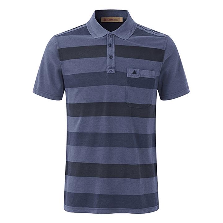 Men'S Striped Printed Soft Cotton T-Shirts Casual Turn-Down Collar Golf Shirt - MRSLM