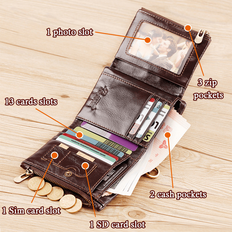 Men Trifold Short Multifunction Vertical Wallets RFID Blocking Multi-Card Slot Card Holder Minimalist Coin Purse - MRSLM